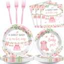 Greenery Baby Shower Plates and Napkins Decorations, Include 20 Plates and 20 Napkins, Watercolor Pink Baby Girl Theme Birthday Party Decorations for Gender Reveal Party Supplies Baby Shower
