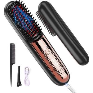 Cordless Hair Straightener Brush for Women, Instant FrizzFree Portable Straightener, ECO GoBrush Pro 2025 Mini Hot Straightening Comb for Travel