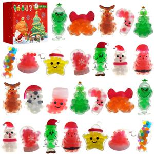 28 PCS Christmas Squishies Toys,Stress Ball Fidget Toys for Stress Relief Anxiety,Christmas Party Favors for Stocking Stuffers, Prizes & Gift Box