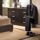 MyGift Brown Wood Metal Valet Suit Stand Garment Organizer Rack