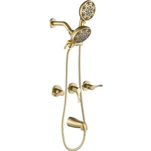 3 Handles Shower Faucet Set with Tub Spout Bathtub Shower Faucet Combo Set Shower System Complete Tub and Shower Trim Kit Brushed Gold Wall Mounted Shower Fixtures