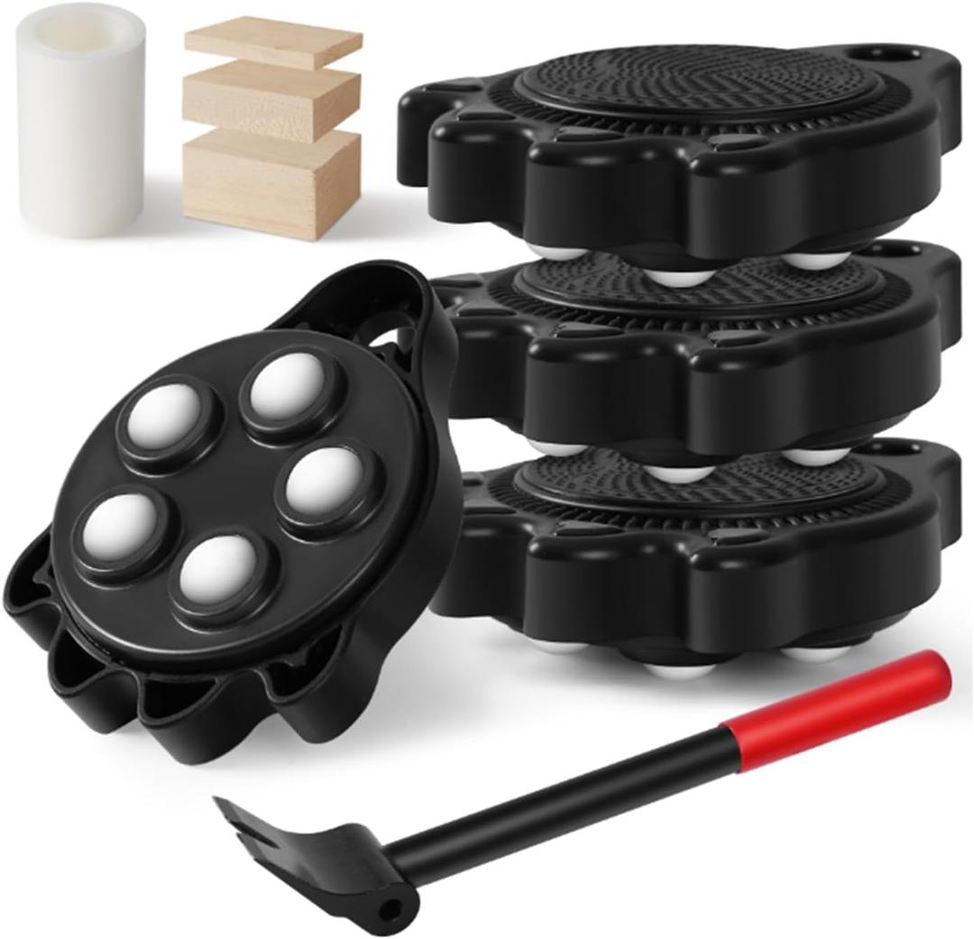 Furniture Movers with Wheels Dollies - Heavy Duty 360 Rotating Soft-Top & Auto-Lift Furniture Moving Wheels, Piano Appliances Dolly,700lb Capacity for Hardwood Floors (Black)