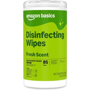 Amazon Basics Disinfecting Wipes, Fresh Scent, Sanitizes/Cleans/Disinfects/Deodorizes, 85 Count, for Hard Nonporous Surfaces