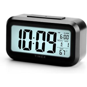 Timex Alarm Clock with Temperature Sensor and Large Display, Battery Operated for Bedroom Runs on 3 AAA Batteries