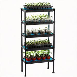 RooTrimmer 5-Tier Hydroponics Growing System, Plant Stand, Ebb and Flow Seedbeds, Siphoning Circulation Watering for Indoor/Greenhouse, Designed for Seed Starter Nursery Cell Trays, Plant Pots
