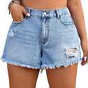 Floerns Women's Plus Size Distressed Denim Shorts Wide Leg Casual Jean Shorts with Pocket (3X-Large Plus)