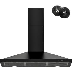 FIREGAS Black Range Hood 36 inch with Ducted Convertible Ductless, Kitchen Wall Mount Chimney-Style Over Stove Vent, 3 Speed Exhaust Fan, LED Lights