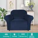 Turquoize Stretch Velvet Chair Cover Sofa Chair Covers for Living Room Armchair Cover Chair Slip Covers with Arms Chair Slipcovers with Elastic Bottom Crafted from Soft Velvet Fabric (Chair, Navy)