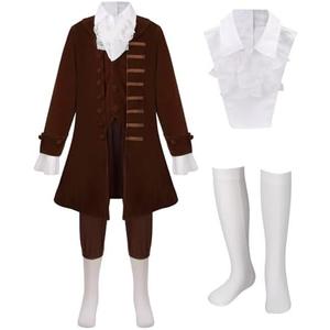 LMYOVE Boys Benjamin Franklin Costume 18th Century Boy Colonial Costume Halloween Historical Outfit 4PCS in Size XL Brown