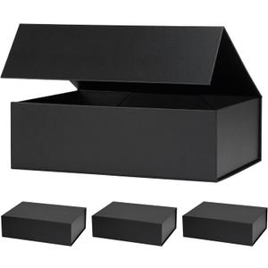 Snclriao 4 Pack Black Gift Boxes 11x8x3.5 Inches, Magnetic Box with Lids for Groomsmen Bridesmaid Proposal Wedding Graduation Mother's Day, Collapsible Box Bulk