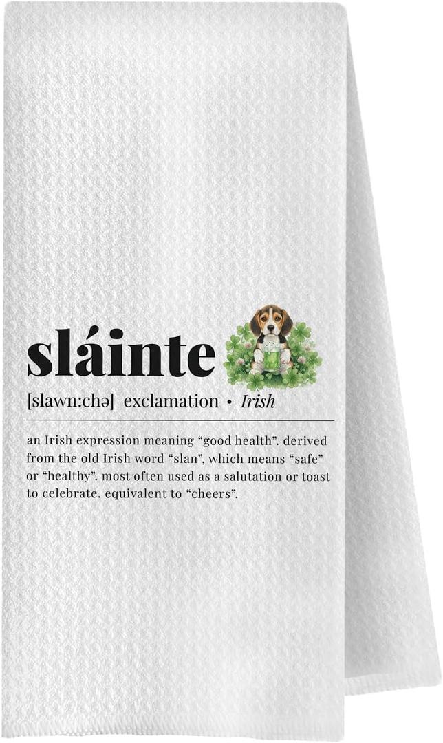 Slainte Irish Blessing Beagle Kitchen Towels,Irish Blessing Gifts Hand Towels for Bathroom,Ireland Blessings Decorative Dish Tea Towel for Kitchen, 16x24 Inch