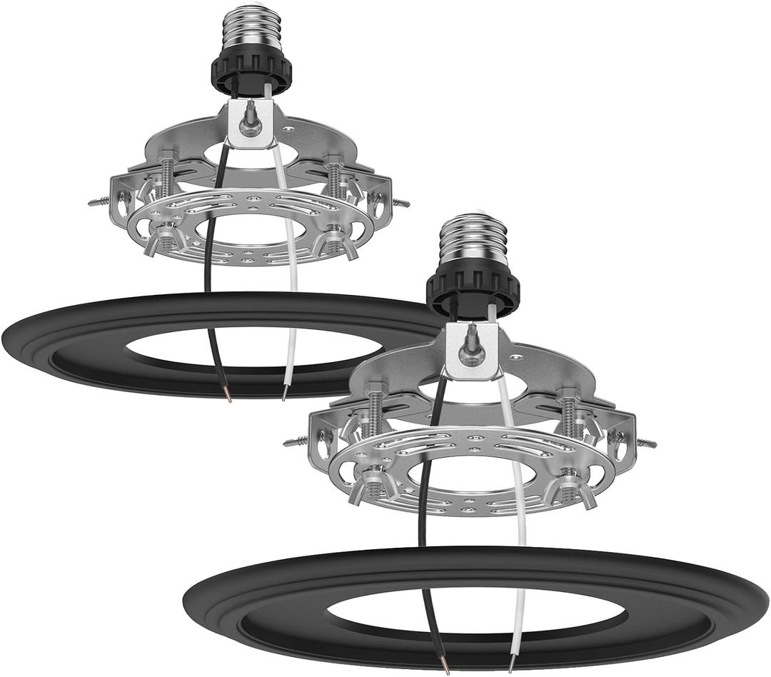 2-Pack Recessed Light to Pendant Converter Kit, Adjustable for 5 and 6 inch Recessed Can Light Conversion Kit, Includes E26 Socket, Triangular Bracket, Round Mounting Plate & 3D Black Cover