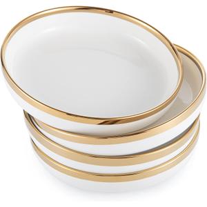 8.25-Inch Porcelain Ceramic Deep Dish Plates for Kitchen, White Serving Bowls for Pasta Salad Noodle Poke Soup Cereal Fruit Bowl (Set of 4)