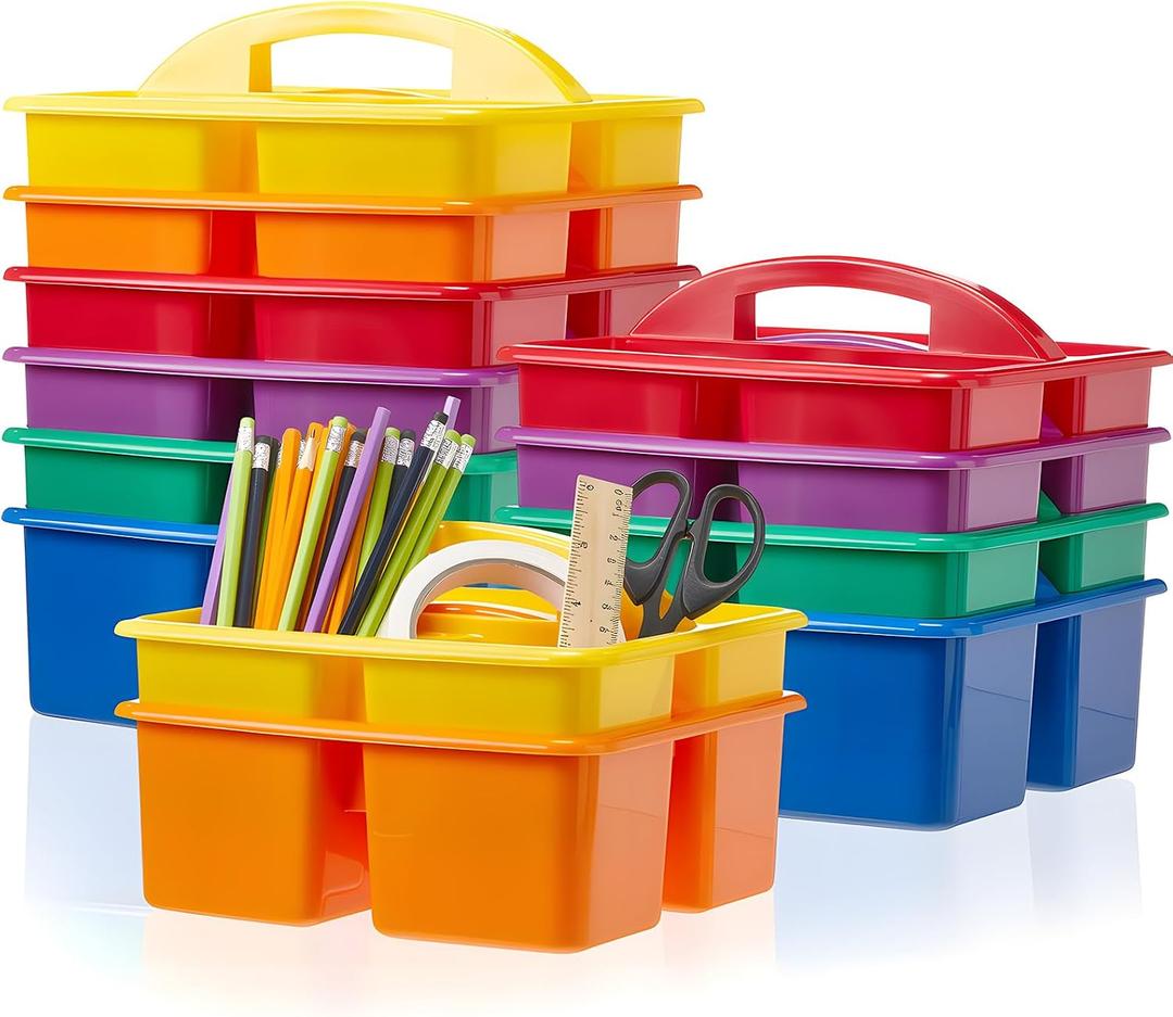 Threehoney 12 Pack Classroom Caddy 3 Compartment with Handle, Multicolor