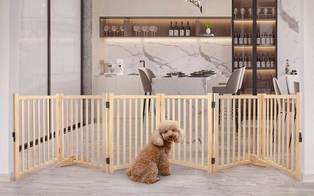 YOCAN Non-Painted Wooden Freestanding Dog Gates for The House,Doorways, Stairs,Wood Dog Fences Indoor Pet Gate,Step Over Fence-6 Panel H:23