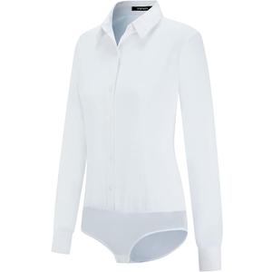 Tapata Womens Bodysuit Blouse Button Down One-Piece Long Sleeve Solid Office Work Shirt Casual Tops Size L White Tapata Womens Bodysuit Blouse Button Down One-Piece Long Sleeve Solid Office Work Shirt Casual Tops Size L White