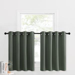 NICETOWN Country Kitchen Curtains for Windows, Thermal Insulated Room Darkening Valances for Living Room, Grommet Farmhouse Small Curtains for Bathroom, 1 Pair, 56" x 46", Dark Mallard