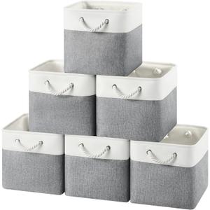 12x12 Storage Cube Bins, 6 Pack Reinforced Bottom Cardboard Foldable Box, Organizer for Closet Shelves, Heavy Home Storage Baskets (White Gray)
