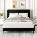 Queen Size Bed Frame with Upholstered Wingback Headboard, Easy Assemnly Platform Bed, Wooden Slat Support No Box Spring Needed, Black Velvet