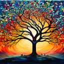 Puzzles for Adults 1000 Pieces - Stained Glass Tree on Sunset Jigsaw Puzzles 1000 Pieces - Challenging Jigsaw Puzzles for Game Nights, Vibrant Colors & Premium Quality