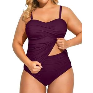 Aqua Eve Women Two Piece Plus Size Tankini Strapless Bathing Suits Bandeau Swimsuits with High Waisted Bottom 14W