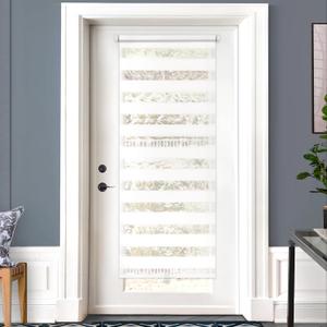 LazBlinds Cordless French Door Blinds, No Drill Roll Up Zebra Blinds for Doors, Light Control Day and Night Sheer Shades for Front Door Patio Sidelight Glass Door, 26.8'' W x 70'' L, White