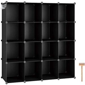C&AHOME Cube Storage Organizer, 16-Cube Shelves Units, Plastic Storage Cubes, DIY Closet Organizer, Modular Closet Storage Shelves Ideal for Home, Bedroom, 48.4" L  12.4" W  48.4" H Black SUM3016H
