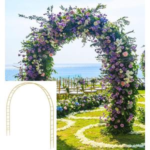 Queension Extra Large Garden Arch 7.2Ft Wide 9.2Ft High, Wedding Arch for Ceremony, Outdoor Garden Trellis for Climbing Plant, Metal Balloon Arches Backdrop Stand with Prongs Base, Gold