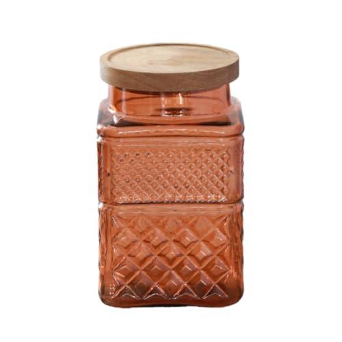 ANSQU Square Glass Canister, 61oz Candy Jar with Lid, Glass Food Storage Containers for Ground Coffee, Tea, Sugar, Decorative Mason Jar Cookie Jars (Amber)