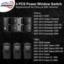 4pcs Power Window Switch Driver Side, Passenger Front Right, Rear Left and Right | Window Buttons | Replacement for 2007-2016 Chevy & GMC Vehicles | Replaces# 22895545, 15888174, 25789692, 25951963