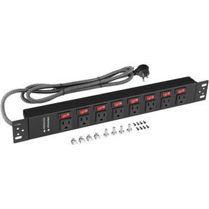 Rack Mount Power Strips,8 Outlet Strips with Individual Switches, PDU Power Strip for Server Racks, 14AWG Heavy-Duty Braided Extension Cord,15A 125V 1875W (6 FT Cable)