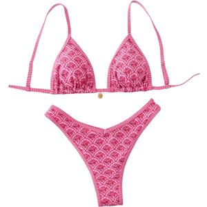 MakeMeChic Women's Bikini Sets Floral Print Spaghetti Strap High Cut Swimsuit Beachwear (Large, Multicolor)