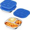 3 Pack Snack Containers,Lunch Box Containers,Food Grade Metal Base with a BPA Free Leakproof & Airtight Silicone Lid,Reusable Airtight Bento lunch Boxes, Kitchen Storage, Freezer (3 color) (Blue)