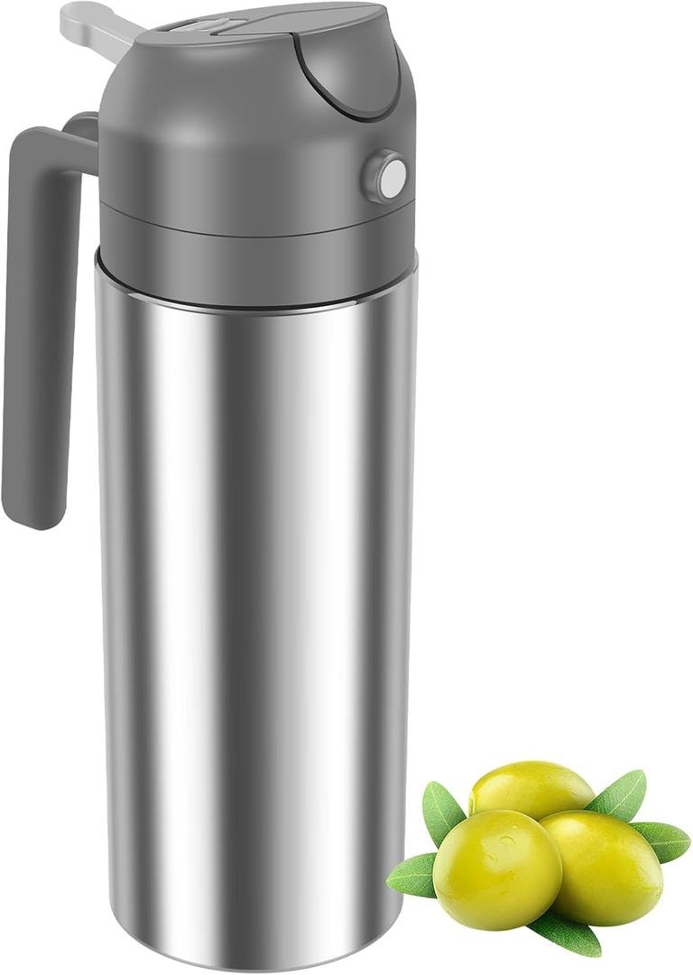 2 in 1 Oil Dispenser and Oil Sprayer, 304 Stainless Steel Oil Dispenser Bottle, 500ml Oil Sprayer for Cooking, Refillable Food-grade Oil Mister for Air Fryer, Salad, Frying, BBQ, Home Kitchen Gadget