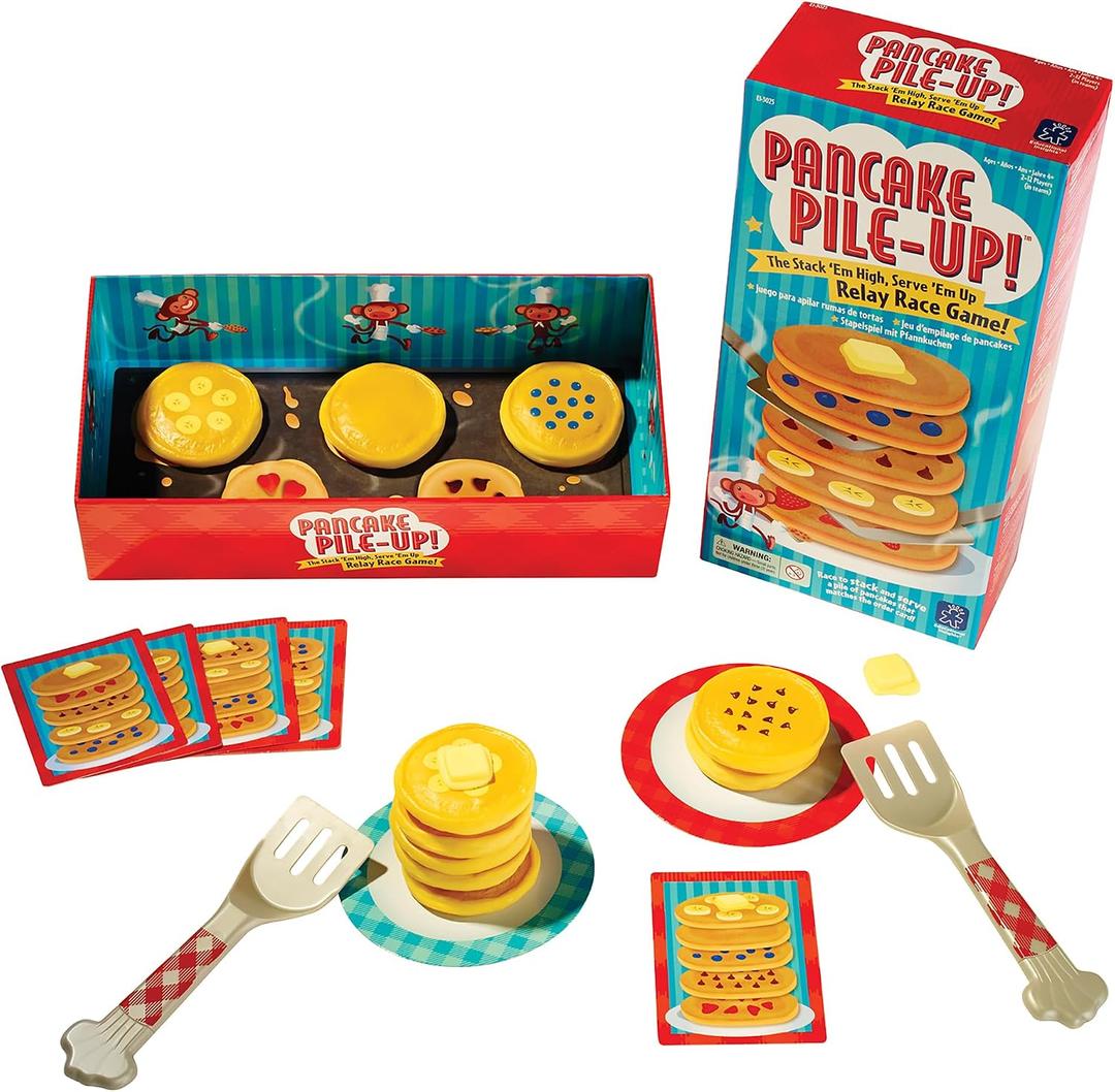 Educational Insights Pancake Pile-Up - Relay Race Games for Kids, Gross Motor Preschool Games for 4 Year Olds, Birthday Party Activities, Matching and Patterning Toddler Game