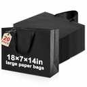 Fuyoooo 20 Pcs 18" x 7" x 14" Extra Large Gift Bags with Ribbon Handles, Reusable Heavy Duty Sturdy Kraft Paper Bags Bulk for Shopping, Retail, Grocery, Wedding Gifts, Party Favors (Black)