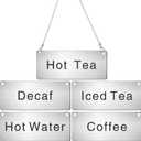 Hicarer 5 Pcs Stainless Steel Chain Signs 3-1/2 x 1-3/8 Beverage Table Display Hanging Chain Sign(Coffee, Decaf, Hot Water, Hot Tea, Iced Tea)