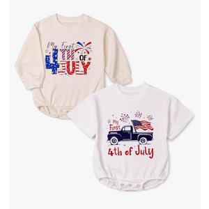 2 PCS 4th of July Baby Romper Patriotic Outfit, My First 4th of July Romper for Baby Boy Girl Independence Day 12-18 Months