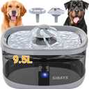 SIBAYS 9.5L Dog Water Fountain for Large Dogs, 2.5Gal Large Capacity Pet Water Fountain with 3 Flow Modes and LED Light, Automatic Ultra Quiet Dog Water Bowl Dispenser, Easy to Clean (FS82, Grey)