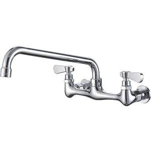 BWE Kitchen Faucet Wall Mount Dual Handles Commercial Sink Faucet with 14 Inch Swivel Spout Kitchen Faucets Utility Laundry Restaurant Chrome Solid Brass Mixer Tap Laundry Faucet