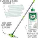 Quick Shine Multi Surface Floor Clean + Polish Mop Kit w/ 3 Reusable Pads & 1-16 oz. Floor Finish | Use Wet + Dry | Hardwood, Luxury Vinyl Plank, Laminate | Safer Choice pH Neutral Formula