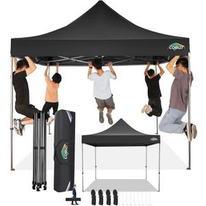 COBIZI 10x10 Pop Up Canopy Without Sidewall,Heavy Duty Canopy UPF 50+ All Season Wind Waterproof Commercial Outdoor Wedding Party Tents for Parties Canopy Gazebo with Carry Bag(10 x 10 ft Black) (10x10ft(No Sidewalls))