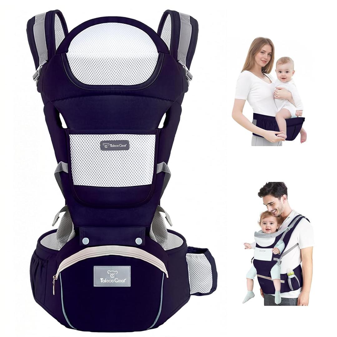 Baby Carrier Newborn to Toddler, Ergonomic M Position 6 in 1 Baby Carrier with Hip Seat, Adjustable Detachable Baby Hip Carrier, All Seasons, for Babies 7-45 lbs (Blue)