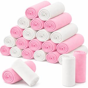 Newwiee 24 Pcs Fleece Throw Blankets Bulk 50'' x 60'' Oeko-tex Standard 100 Certified Spring Outdoor Wedding Guest Blankets Lightweight for Sleepover Donation Lap Pet Sofa Home (Light Pink/White)