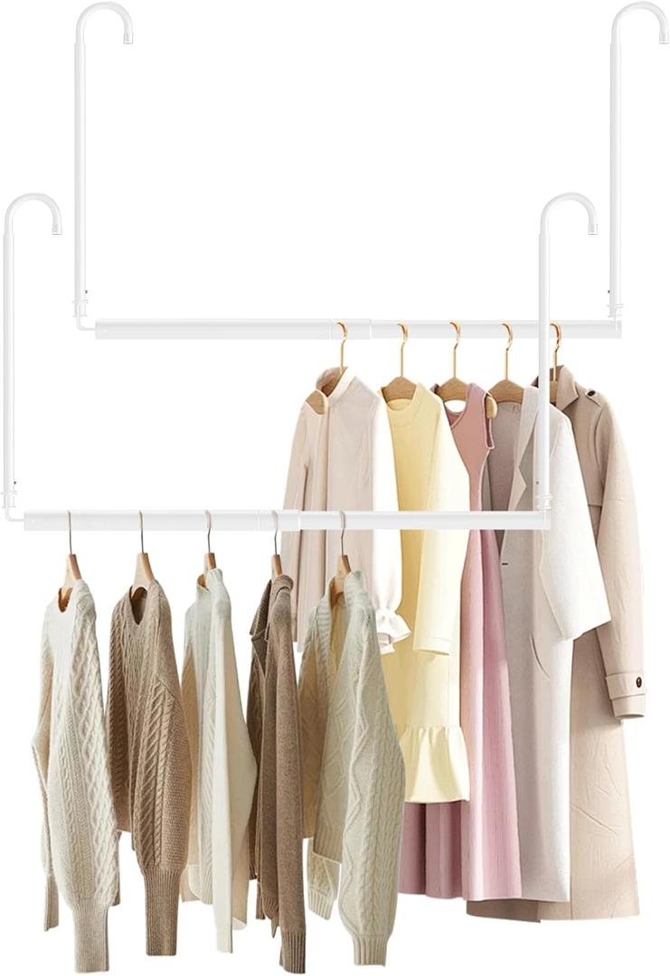 Hanging Closet Rod Adjustable Width Height Closet Rod For Hanging Clothes White 2 Pack Closet Extender Hanging Rod Clothes Space-Saving Hanging Bar Organizer