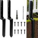2 Pack Fence Post Repair Kits with One-Piece Steel Anchor & Stakes | Quick Fix Broken/Leaning Wood Posts Support, Heavy Duty Double-Layer Thickened Fence Post Anchors with Rustproof Coating