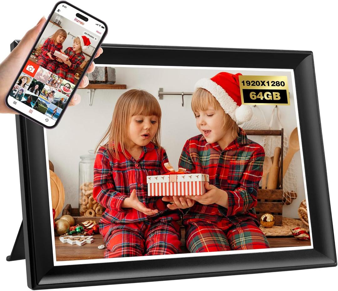 Frameo 10.51 Inch Smart WiFi Digital Photo Frame, 1920x1280 IPS LCD Touch Screen, Auto-Rotate Portrait and Landscape, Built-in 64GB Memory, Share Moments Instantly via Frameo App from Anywhere. Black.