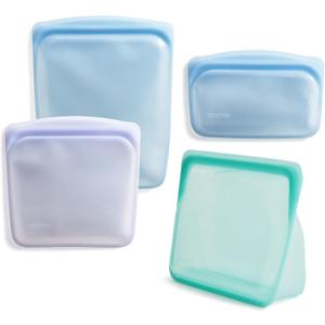 Stasher Silicone Reusable Storage Bags, 4-Pack, Reusable Freezer Bags, Microwave, Dishwasher, Oven Safe, Sous Vide, Premium Lunch Containers, Eco Friendly, Food Storage Bags, Snack Bags, Multicolor