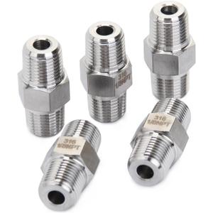 LTWFITTING Class 3000 Stainless Steel 316 Pipe Hex Nipple Fitting 1/8" Male NPT Air Fuel Water (Pack of 5)