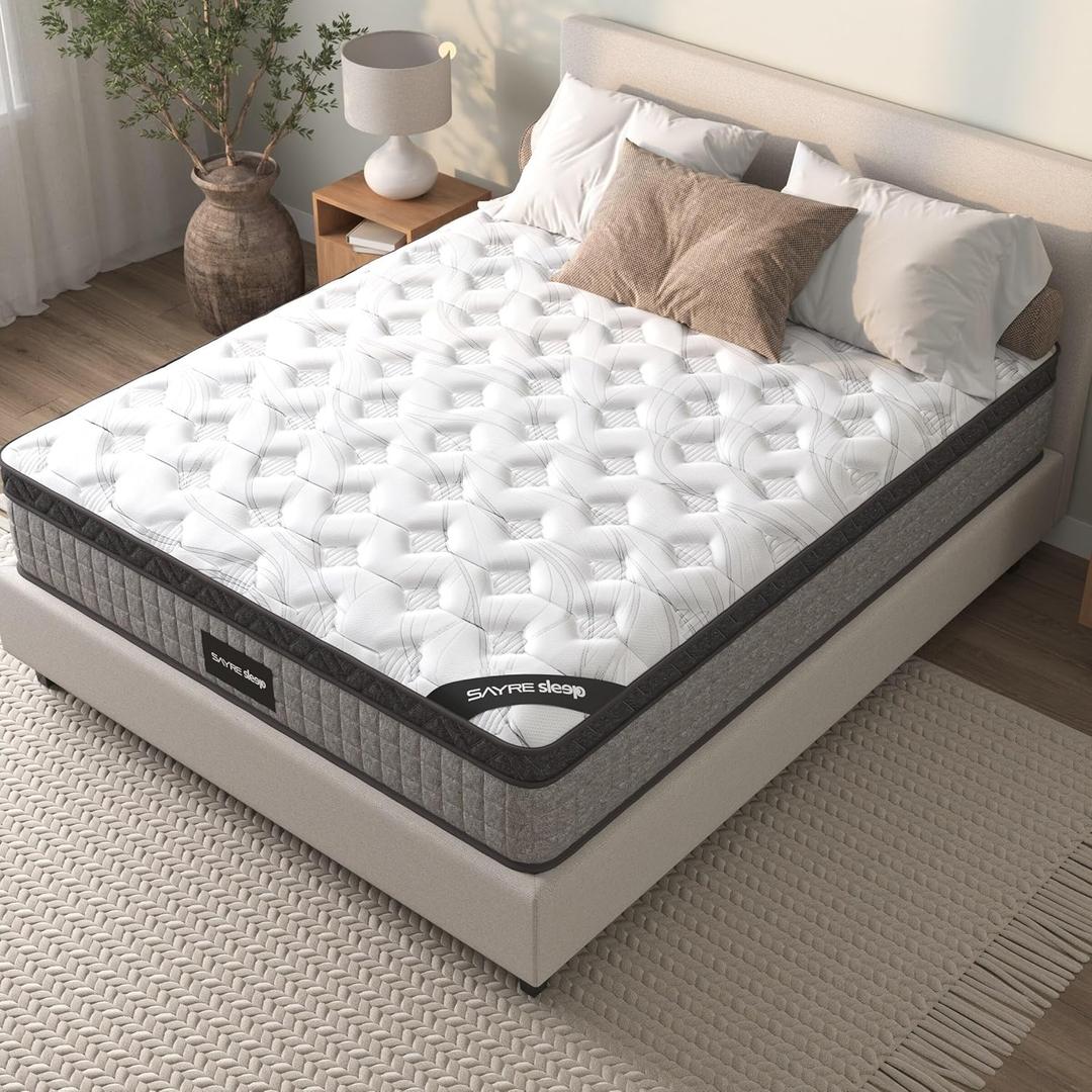 12'' Queen Mattress, Queen Size Mattress in a Box, Modern New Diamond Innerspring Hybrid and Cooling Gel Memory Foam Mattresses, Pressure Relief & Motion Isolation, RV Medium Firm Matress (Queen 12'')